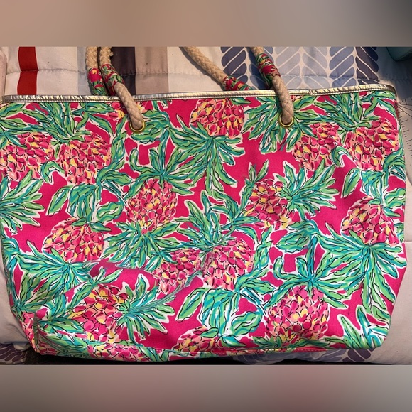 Lilly Pulitzer Shoreline Tote Bag - Orchid Pink Spike the Lumch EUC - Picture 6 of 12